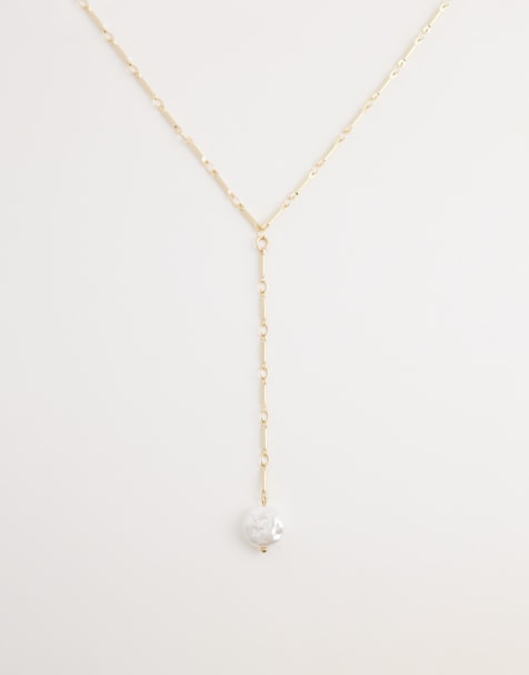 DesignB London pearl lariat necklace in gold - view 1