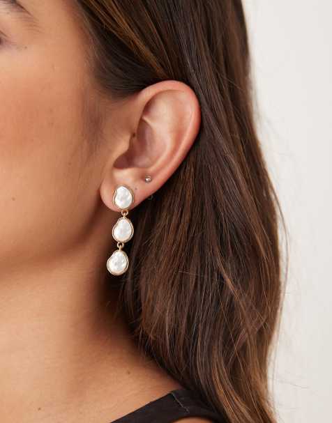 DesignB London pearl set drop earrings in gold - view 1