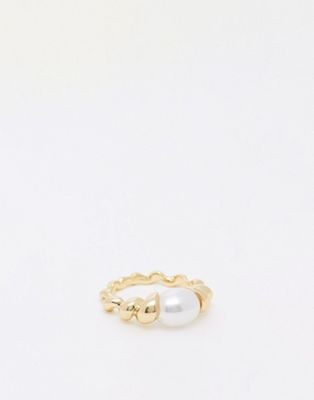DesignB London pearl stone ring in gold - ASOS Price Checker