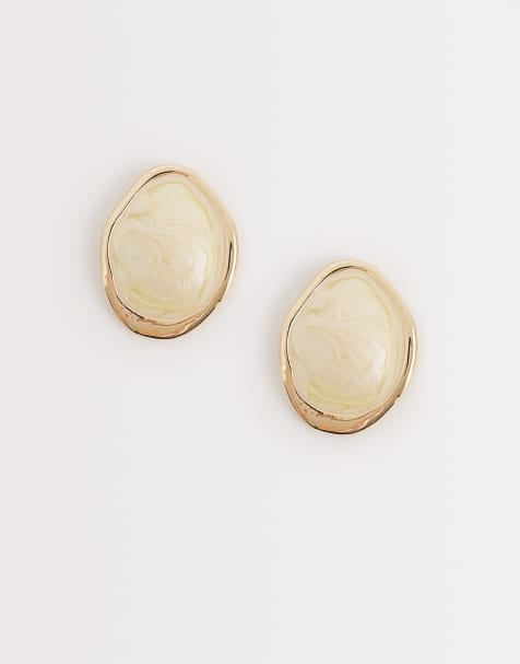 DesignB London pearlised enamel stud earrings in gold - view 1