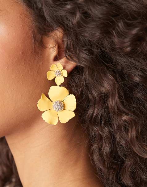 DesignB London - Pendants d'oreilles avec fleurs - Jaune - view 1