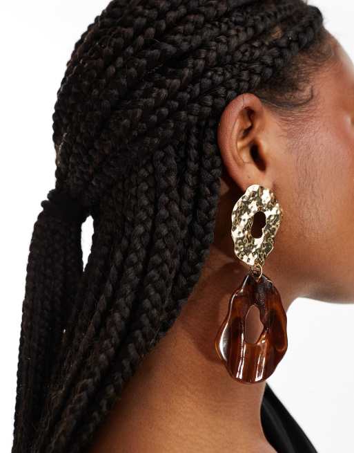 DesignB London - Pendants d'oreilles oversize ornés d'une fausse pierre - Doré 