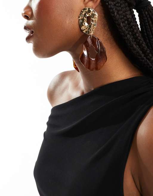 DesignB London - Pendants d'oreilles oversize ornés d'une fausse pierre - Doré , 4 de 4