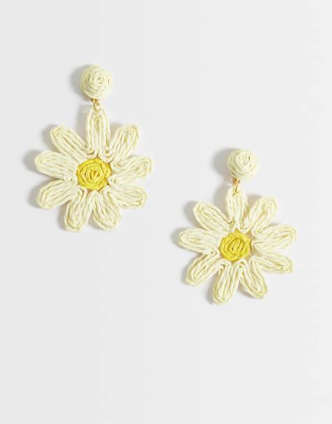 DesignB London - Pendientes amarillos con diseño floral de rafia - view 1