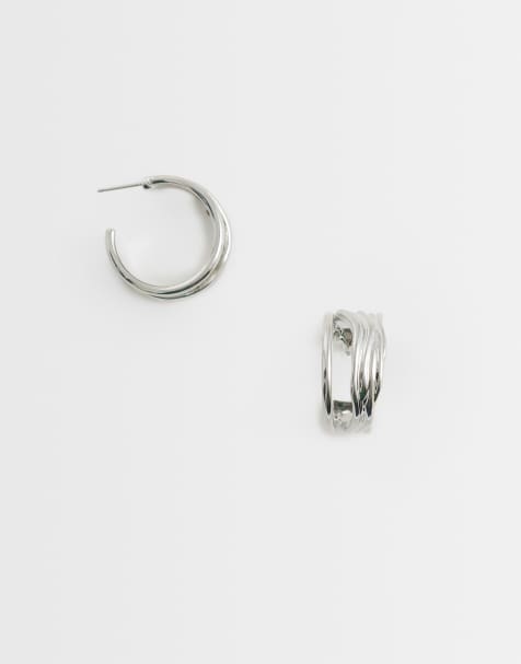 DesignB London - Pendientes de aro plateados con varias hileras - view 1
