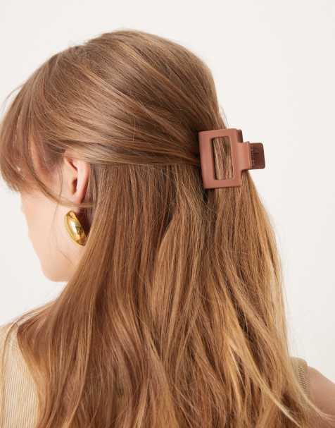 DesignB London - Petite pince à cheveux carrée - Marron clair - view 1