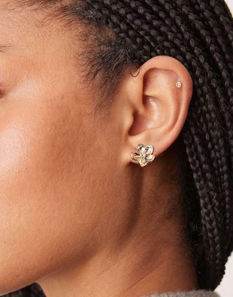 DesignB London - Petites boucles d'oreilles avec fleurs effet biseauté - Doré - view 1