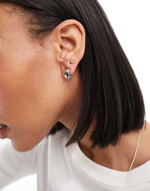 DesignB London - Petites boucles d'oreilles effet fondu - Argenté 