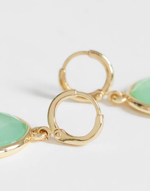 DesignB London - Petites créoles à pendant pierre - Menthe et doré, 3 de 4