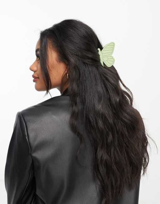 DesignB London - Pince à cheveux à détail papillon - Vert sauge 