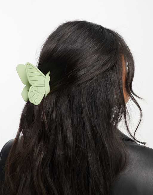 DesignB London - Pince à cheveux à détail papillon - Vert sauge , 2 de 4