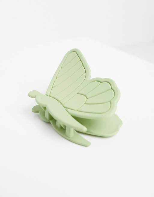 DesignB London - Pince à cheveux à détail papillon - Vert sauge , 3 de 4