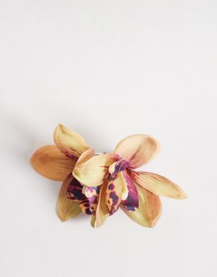 DesignB London - Pince à cheveux avec fleur en tissu - Rouille ambré-Orange