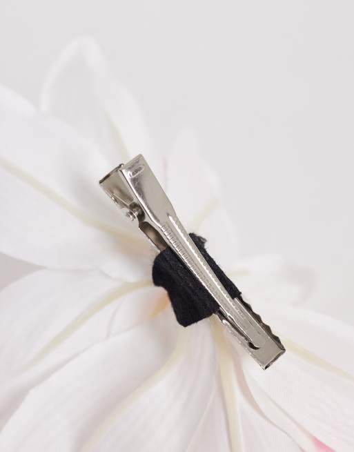 DesignB London - Pince à cheveux fleur en tissu - Rose et blanc, 3 de 3