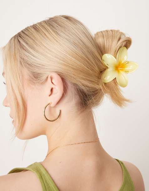 DesignB London - Pince à cheveux fleur hawaïenne - Jaune - view 1