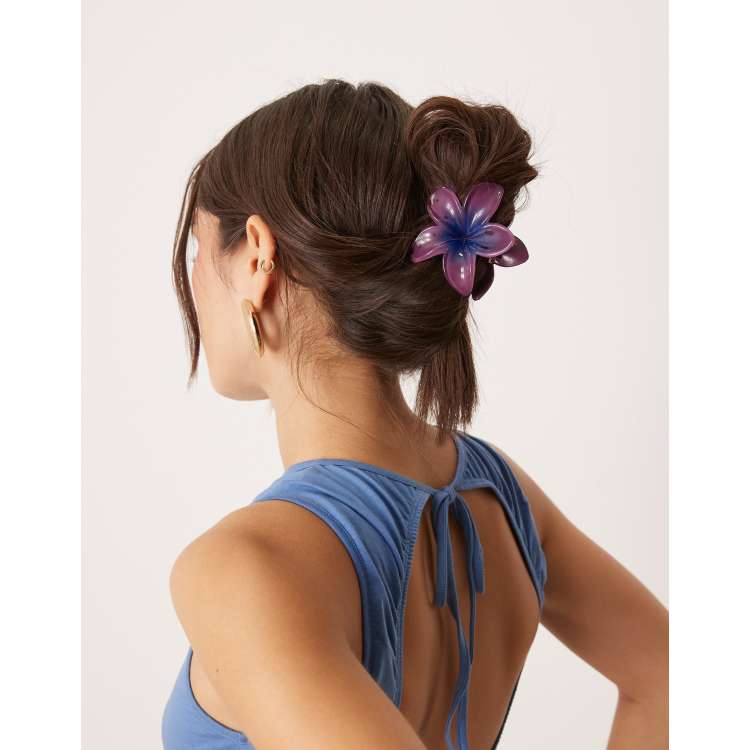 Pince clip cheveux fleur orchidée violet coiffure pin up rétro rockabilly