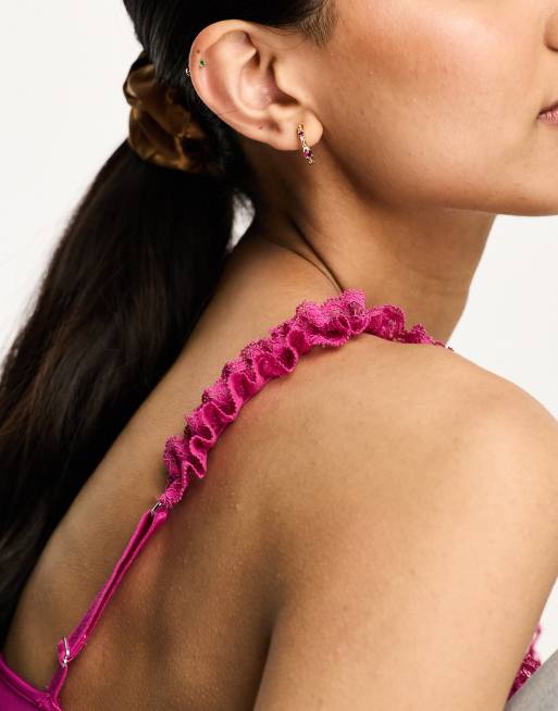 DesignB London pink crystal mini hoop earrings in pink, 3 of 4