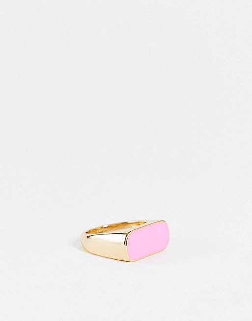 DesignB London pink enamel bar ring in gold
