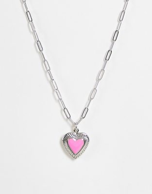 DesignB London pink enamel locket pendant in silver
