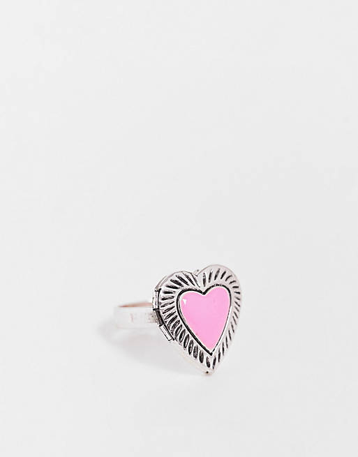DesignB London pink enamel locket ring in silver
