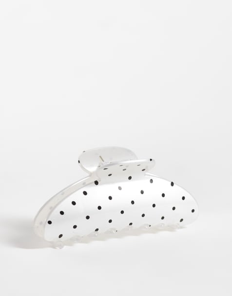 DesignB London polka dot hair claw clip in white and black - view 1