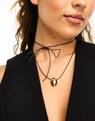 DesignB London puffy charm cord necklace in gold - ASOS Price Checker