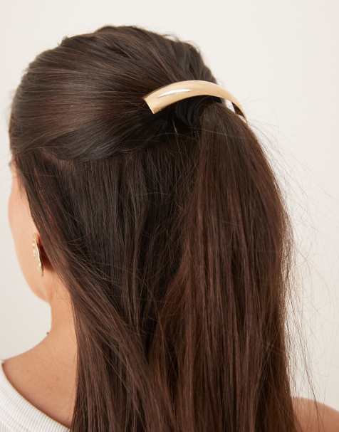 DesignB London rectanglar metal hair tie in gold tone - view 1