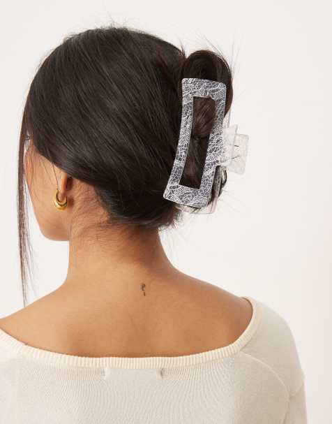 DesignB London regaulr hair claw in white lace print - view 1