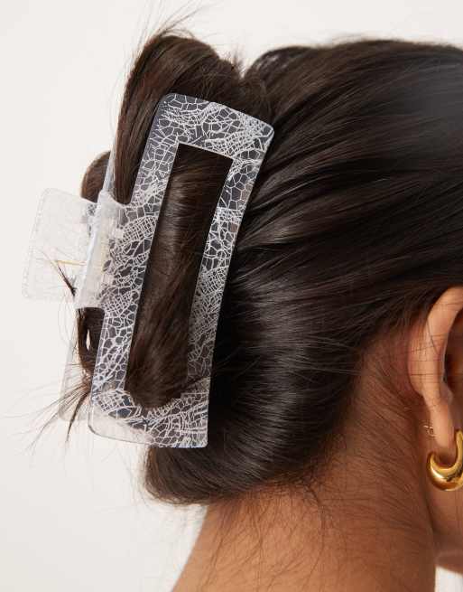 DesignB London regaulr hair claw in white lace print, 3 of 3