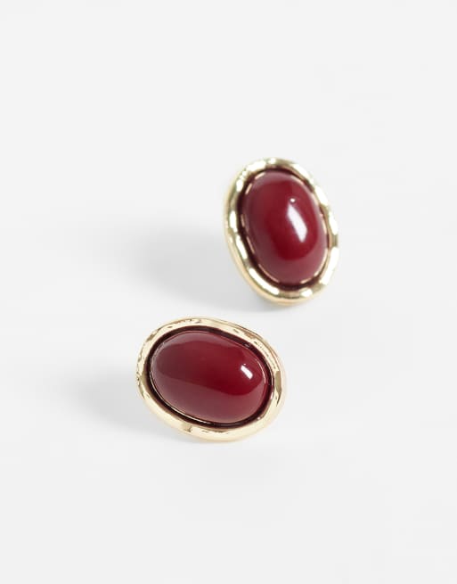 DesignB London ørering med resin-sten i burgundy, 3 af 4