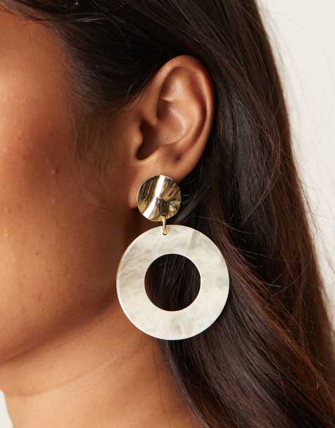 DesignB London resin circle stud earrings in neutral and gold - view 1