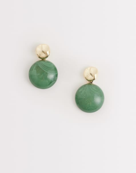 DesignB London resin drop earrings in green and gold - view 1