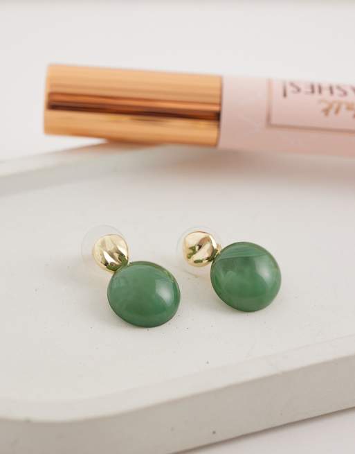DesignB London resin drop earrings in green and gold, 2 of 4