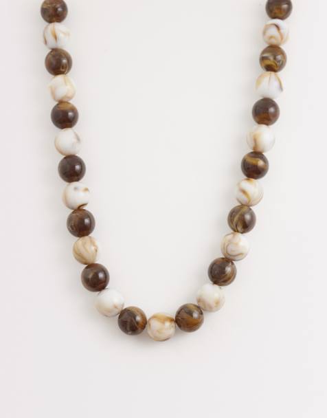 DesignB London resin mixed bead necklace in neutrals - view 1