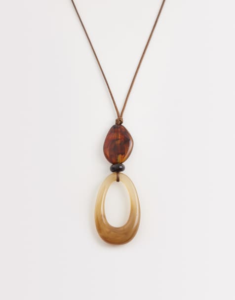 DesignB London resin pendant cord necklace in cream - view 1