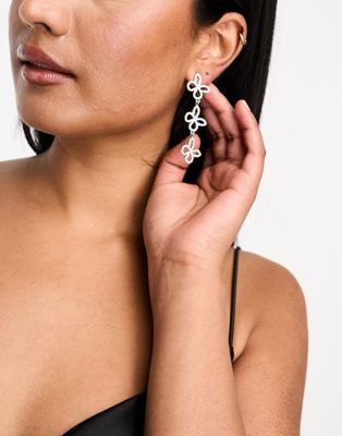 DesignB London rhinestone butterfly shape statement earrings in silver - ASOS Price Checker