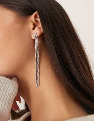 DesignB London rhinestone drop earrings in silver