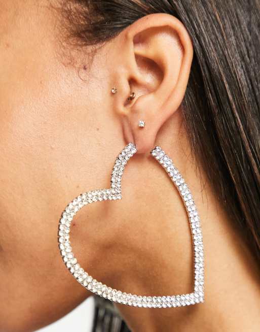 Rhinestone heart store hoop earrings