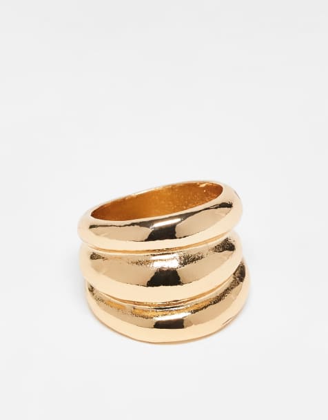 DesignB London ridged chunky ring in gold - view 1