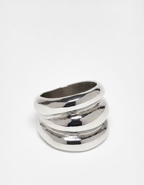 DesignB London ridged chunky ring in silver - view 1