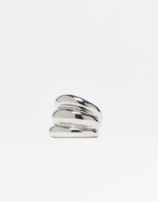 DesignB London ridged chunky ring in silver