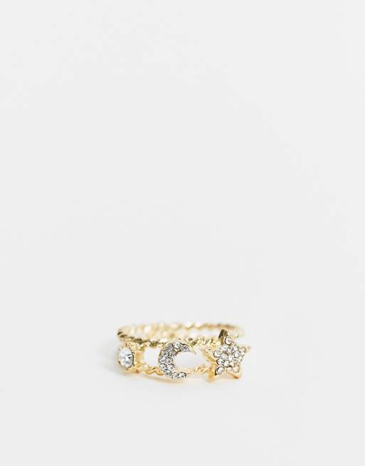 DesignB London - Ring met dubbele band en hemellichamen in goud