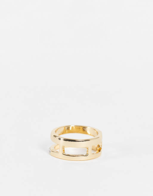 DesignB London - Ring met stapel effect en ingelegde steentjes in goud