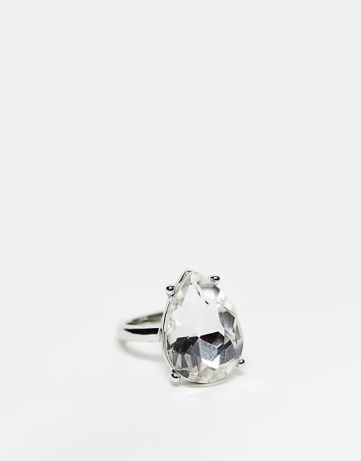 DesignB London - Ring met traanvormig kristal in zilver