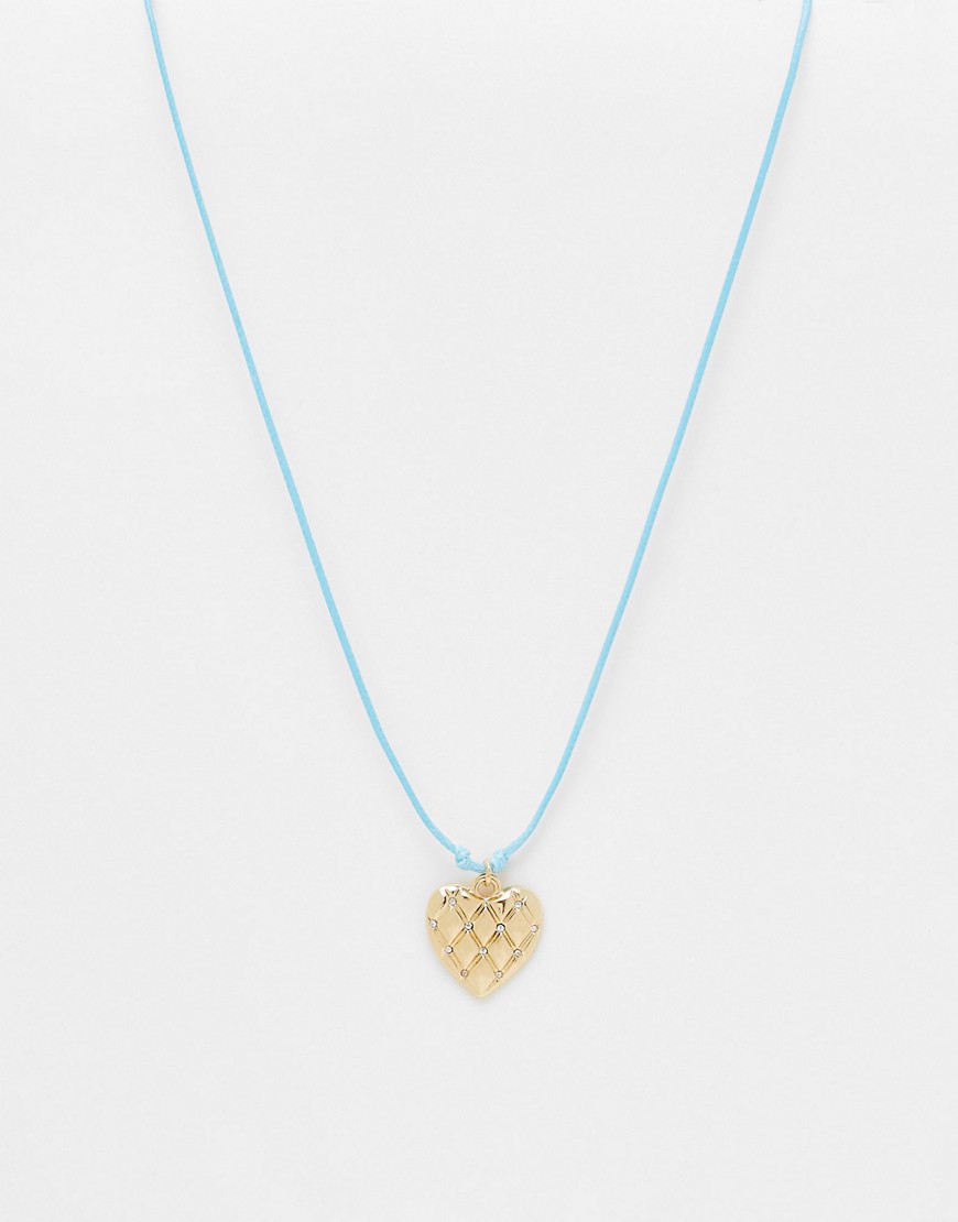 Designb London Rope Necklace With Hammered Heart Charm In Gold