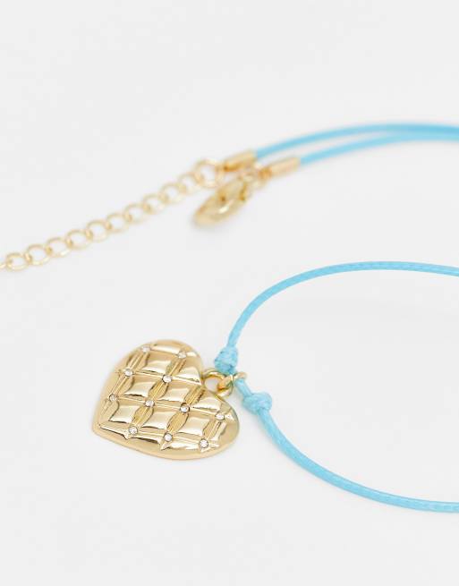 DesignB London rope necklace with hammered heart charm in gold , 3 of 4