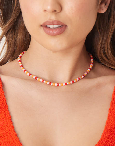 DesignB London – Rosa och orange halsband med flera pärlor - view 1