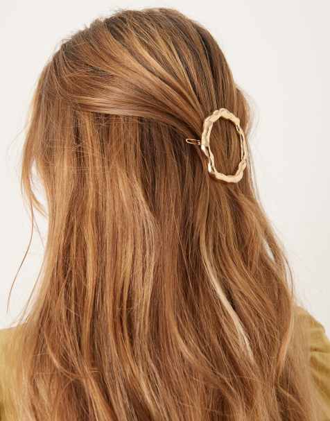 DesignB London round molten barette hair clip in gold - view 1
