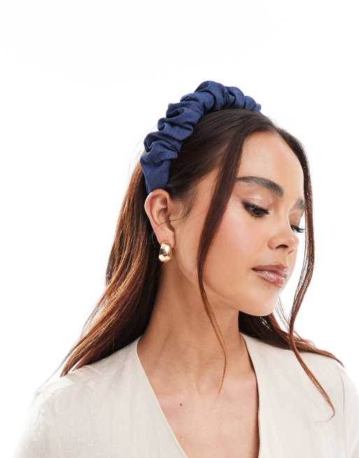  DesignB London ruched denim headband in blue  