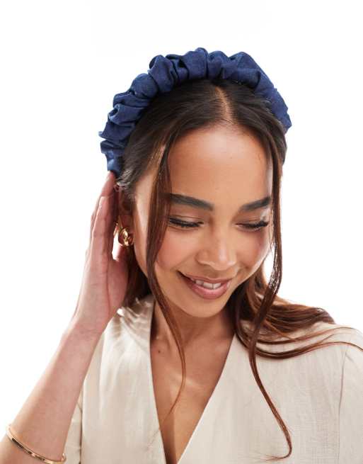 DesignB London ruched denim headband in blue  , 4 of 4